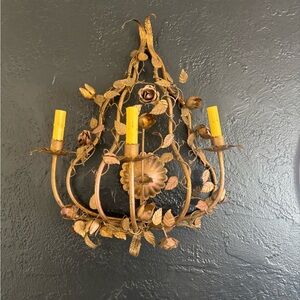 Gilted rose flowered wall candelabra 24 x 16” at its widest …..appx 10” D